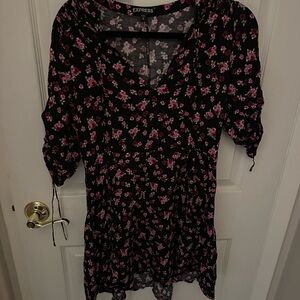 Express Black Dress with Pink Floral Design
